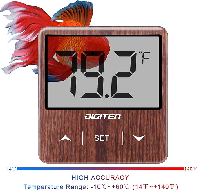 DIGITEN Aquarium Thermometer Digital Fish Tank Thermometer with Large LCD Display Stick On Water Terrarium Temperature Sensor Gauge for Reptiles Turtle Amphibians