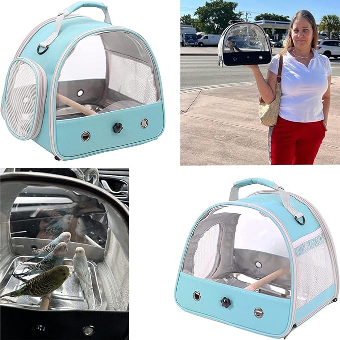 Bird Travel Carrier, Portable Small Bird Parrot Parakeet Carrier with Standing Perch and Stainless Steel Tray, Side Access Window Collapsible