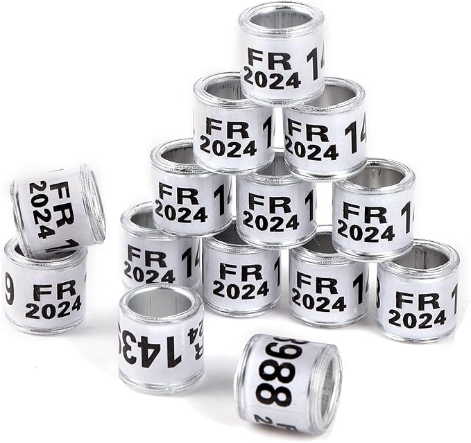 100Pcs Multicolor Aluminium Pigeon Leg Rings Dove Leg Rings Identify Bands Plastic with 2024 FR Training Identify Birds Foot Ring (White)