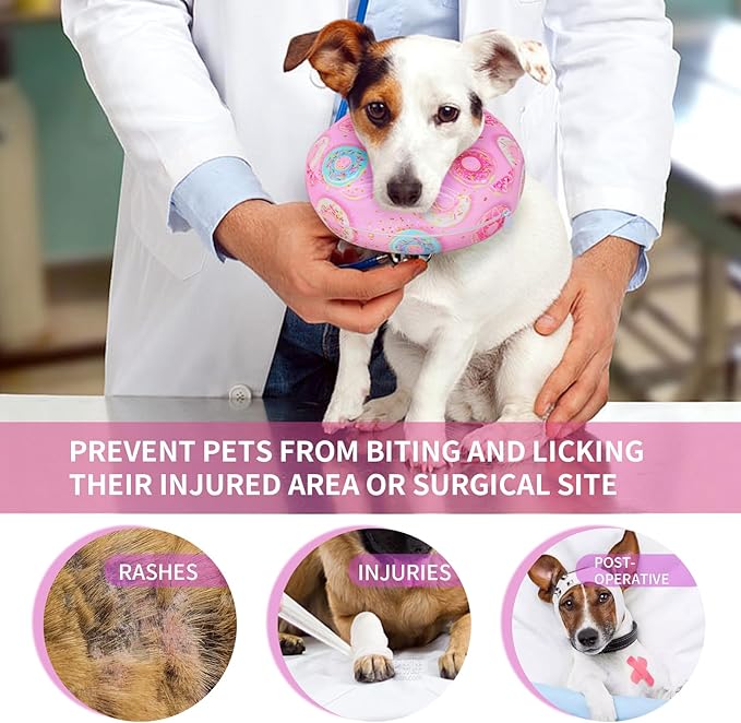 Protective Inflatable Dog Cone After Surgery, Soft Inflatable Donut Collar for Dogs and Cats, Prevent from Biting & Scratching, Not Block Vision (Pink Donut Collar S)