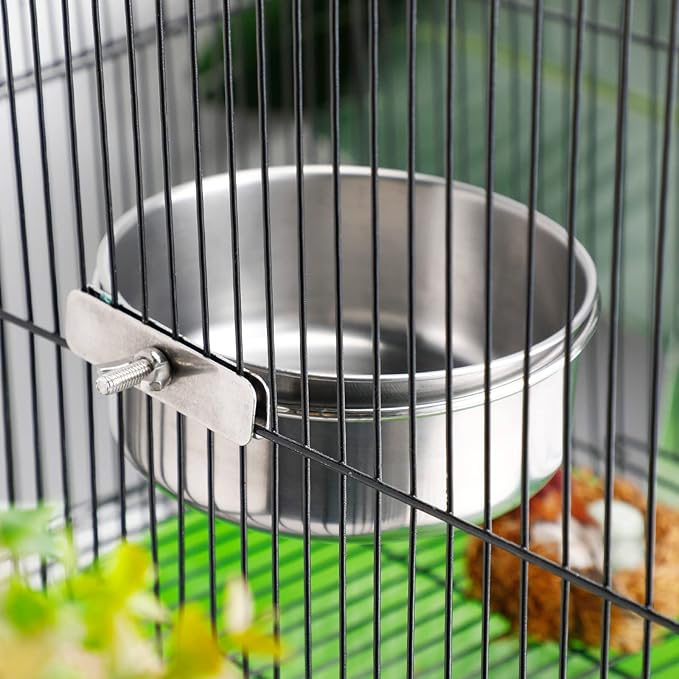 4 Packs Stainless Steel Bird Feeding Dish Cups 30 oz Bird Feeder Parrot Water Food Bowl Stainless Steel Pet Bowls with Clamp Bird Cage Accessories for Bird Cockatiel Budgies Parakeet Small Animals