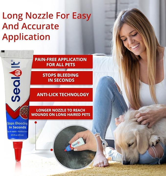 Seal It® Wound Gel for Pets | US-Made Dog Wound Care Gel to Stop Bleeding in Seconds & Seals Open Minor Wounds, Cuts & Scrapes from Canine Paw Wounds to Fencing Cuts | Safe for All Animals (15ml)