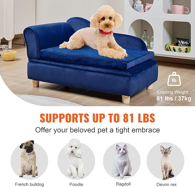 VEVOR Pet Sofa, Dog Couch for Medium-Sized Dogs and Cats, Soft Velvety Dog Sofa Bed, 81 lbs Loading Cat Sofa, Blue