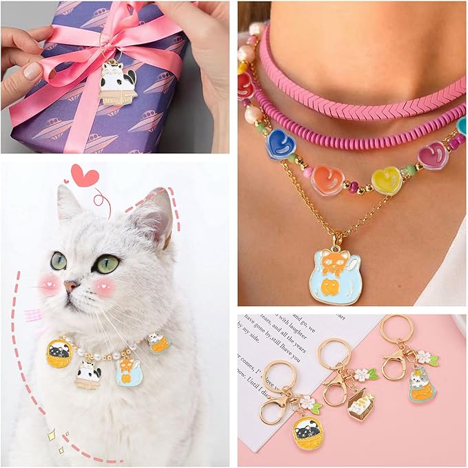 KitBeads 20pcs Enamel Cat Charms Colorful Cute Animal Pet Charms Mixed Styles Mini Kitten Charms for Jewelry Making Bracelets Bulk
