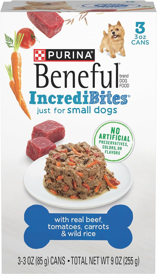 Purina Beneful Small Breed Wet Dog Food With Gravy, IncrediBites with Real Beef - (8 Packs of 3) 3 oz. Cans