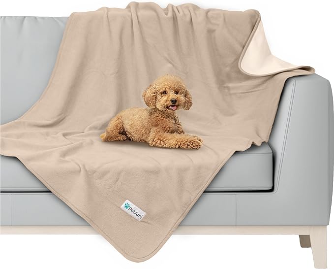 PetAmi Waterproof Dog Blanket for Small Medium Dog, Pet Puppy Blanket Couch Cover Protection, Fleece Cat Washable Throw, Couch Sofa Furniture Protector, Reversible Soft Plush, 29x40 Taupe/Beige