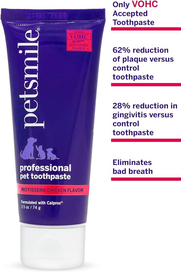 Petsmile Professional Pet Toothpaste - Cat & Dog Teeth Cleaning Supplies - Controls Plaque, Tartar, & Bad Breath - VOHC Accepted Toothpaste - Pet Dental Care Essentials (Rotisserie Chicken, 2.5 Oz)