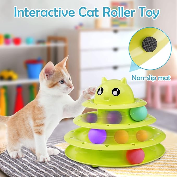 UPSKY 20 PCS Cat Toys, Cat Roller Toy 3-Level Turntable Cat Toys Balls for Indoor Cats, Kitten Toys Set with Cat Teaser Toys, Mice Toys, Spring Toys, and Various Ball Toys.