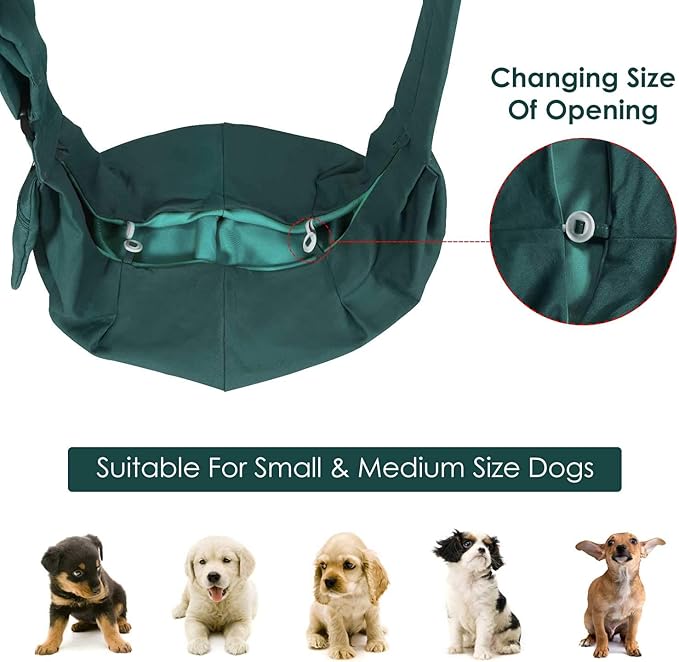 SlowTon Dog Carrier Sling - Thick Padded Adjustable Shoulder Strap Dog Carriers for Small Dogs, Puppy Carrier Purse for Pet Cat with Front Zipper Pocket Safety Belt Machine Washable (Green M)