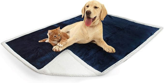 PetAmi WATERPROOF Dog Blanket for Medium Large Dog, Pet Puppy Blanket Couch Cover Protection, Sherpa Fleece Cat Blanket, Sofa Bed Furniture Protector Reversible Soft Plush Washable, 60x40 Navy Blue