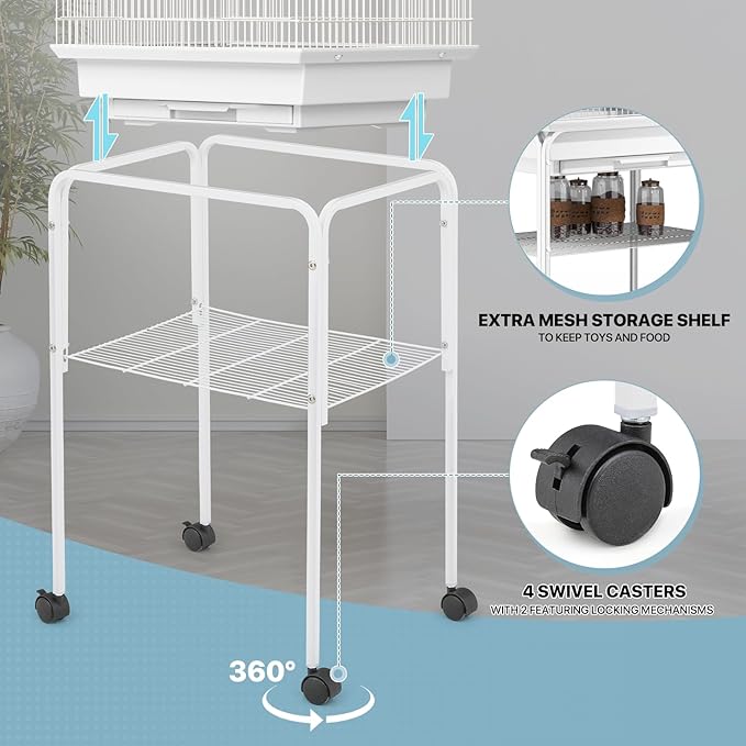 MoNiBloom 61 Inch Bird Cage with Detachable Rolling Stand, Large Flight Cage with Side-Out Tray for Parakeets Canaries Cockatiels Lovebirds Conures, White