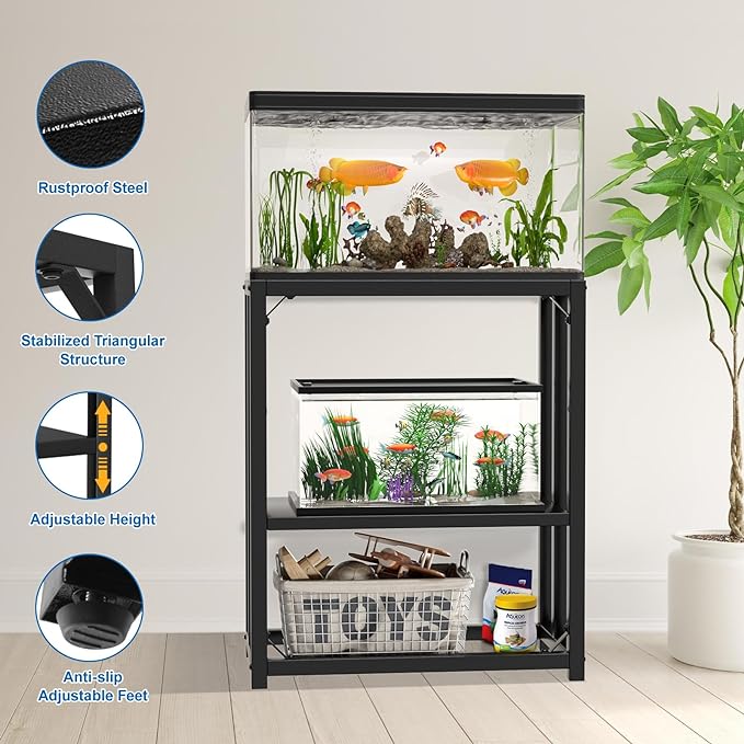 20 Gallon Fish Tank Stand, 20 Gallon Aquarium Stand, 24.8" L x 13" W Reptile Tank Stand, Metal Adjustable Tank Stand for Home Office, 660LBS Capacity