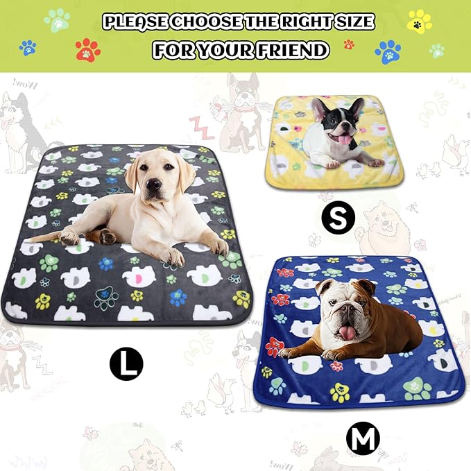 Dog Blankets for Medium Dogs,1 Pack 3 Premium Soft Dog Puppy Blankets, 31x24 inch, with Flannel Cute Elephant Dog Paw, 2024 Small Cat Kitten Blankets Grey/Blue/Yellow.