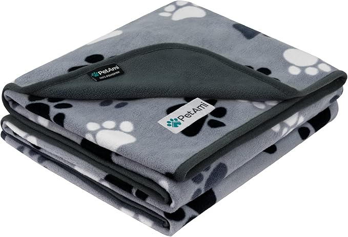 PetAmi Waterproof Dog Blanket for Small Medium Dog, Pet Puppy Blanket Couch Cover Protection, Fleece Cat Washable Throw, Couch Sofa Furniture Protector, Reversible Soft Plush, 29x40 Paw Print Gray