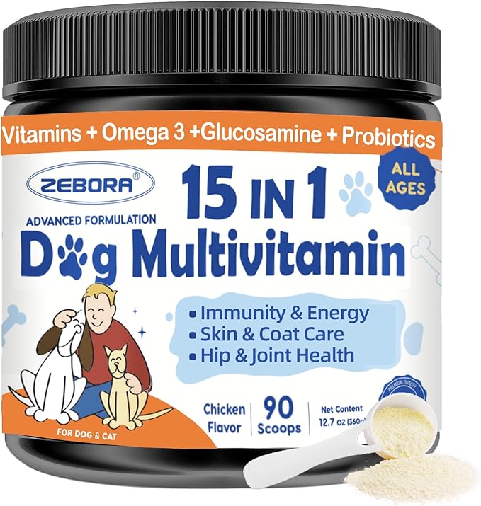 Dog Multivitamin Powder with Glucosamine, Dog Vitamins and Supplements for Immune Support, Dog Skin and Coat Supplement with Omega 3 for Allergy Relief, Probiotics for Dog Support Digestive Health