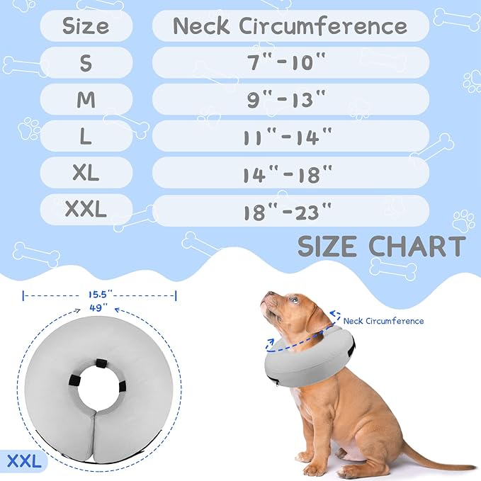 Supet Inflatable Dog Cone Collar Alternative After Surgery, Dog Neck Donut Collar Recovery E Collar to Stop Licking, Soft Dog Cone for Medium Large Dogs