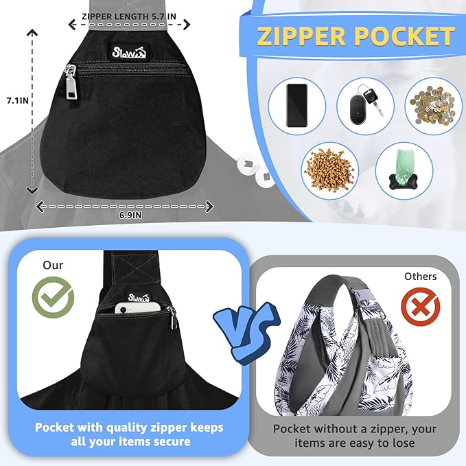 SlowTon Dog Carrier Sling - Thick Padded Adjustable Shoulder Strap Dog Carriers for Small Dogs, Puppy Carrier Purse for Pet Cat with Front Zipper Pocket Safety Belt Machine Washable (Black S)
