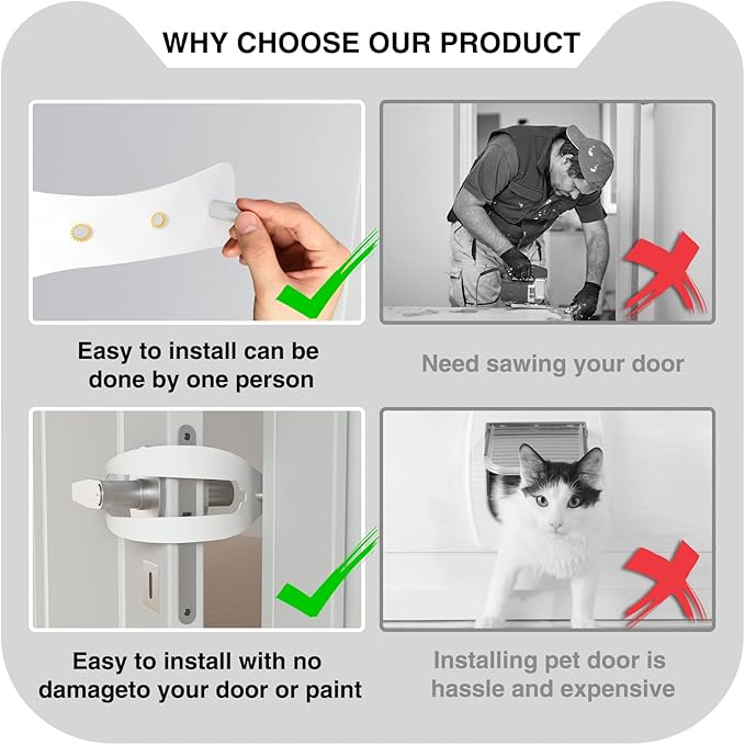 2Pcs Cat Door Holder Latch Larger Cat Door Alternative to Keep Dogs Out of Cat Litter Boxes and Food with 5 Adjustable Sizes Strap 2.5-6" Wide Fast Latch Strap Let's Cats in Easy to Install White