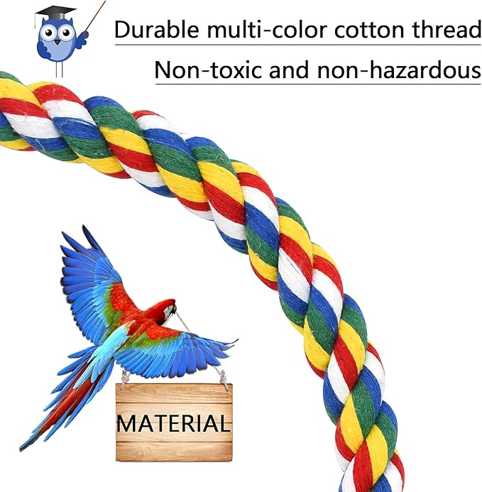 Bird Rope Perches for Parrots, Cockatiels, Parakeets, Budgie Cages Comfy Birds Colorful Rope Toy (41inch Metal nut)