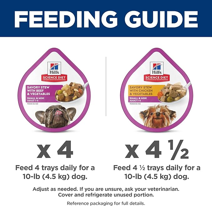 Hill's Science Diet Small & Mini, Adult 1-6, Small & Mini Breeds Premium Nutrition, Wet Dog Food, Variety Case: Chicken & Vegetables; Salmon & Vegetables Stew, 3.5 oz Tray Variety Case, Case of 12