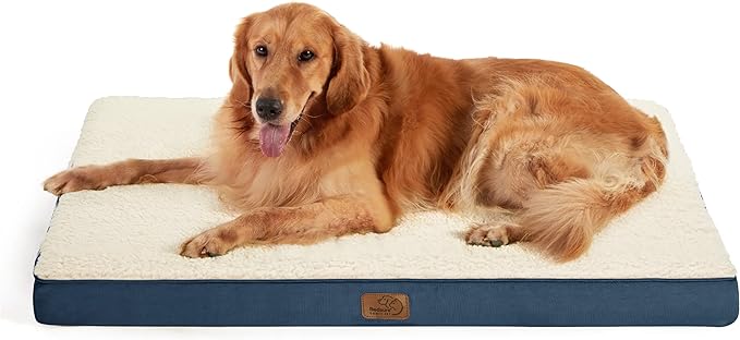 Bedsure Extra Large Dog Bed - XL Orthopedic Dog Beds with Removable Washable Cover for Large Dogs Up to 100lbs, Egg Crate Foam Pet Bed Mat, Denim Blue