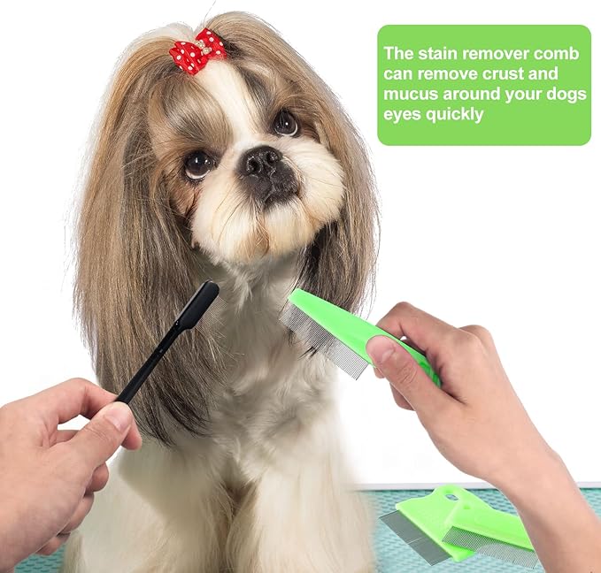 5 Pieces Dog Eye Combs Tear Stain Remover Combs Pet Grooming Comb for Small Dogs Gently Removing Eye Mucus and Crust (Green, Black)