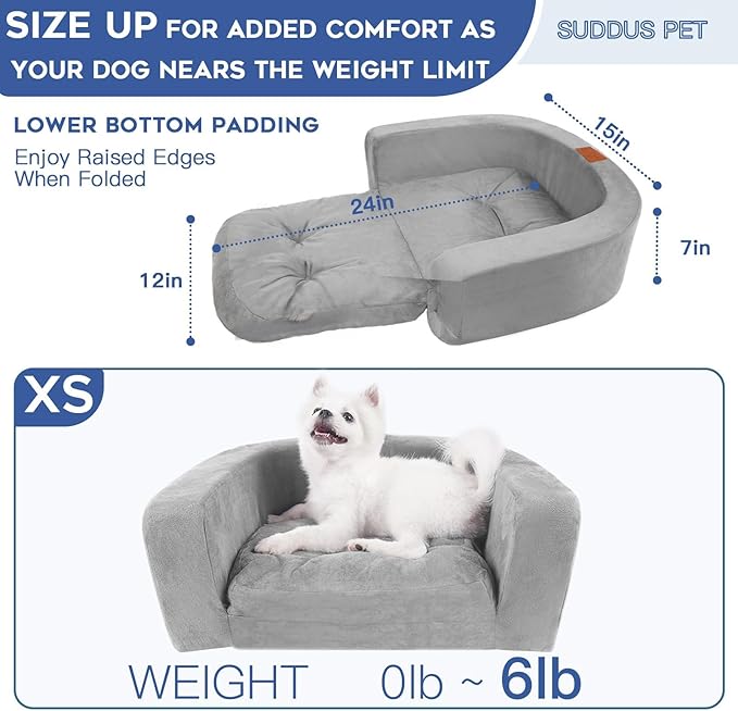 suddus Dog Beds for Extra Small Dogs, Orthopedic Dog Ded Furniture with High Density Foam, Dog Couch with Removable Cover and Non-Slip Bottom, Grey