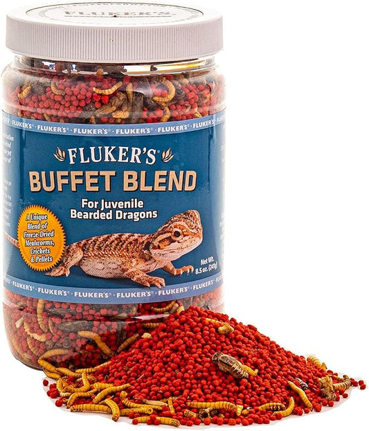 Fluker's Buffet Blend Juvenile Bearded Dragon Diet, Mealworms, Crickets and Pellets, 9 oz