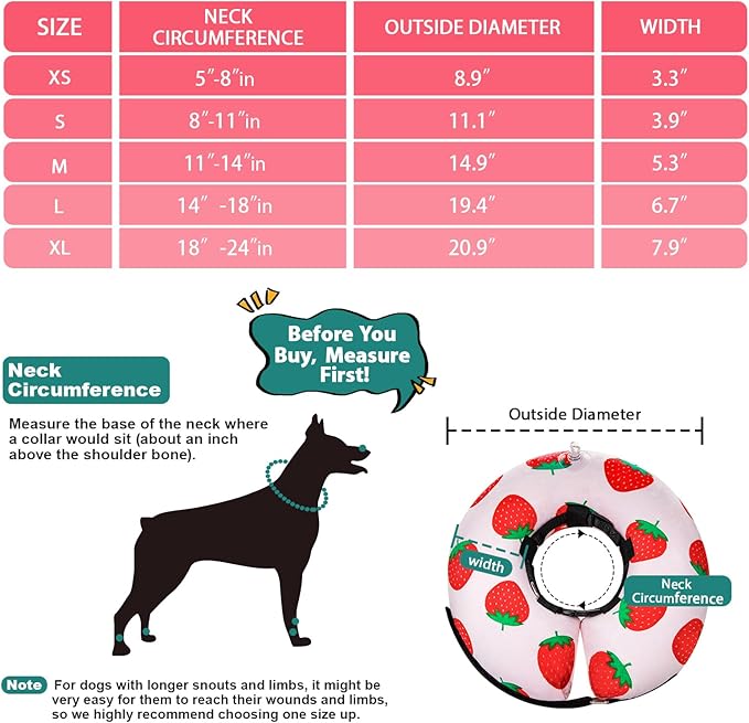 Dog Cone Collar for Small Medium Large Dogs for After Surgery, Pet Inflatable Neck Donut Collar Soft Protective Recovery Cone for Dogs and Cats - Alternative E Collar Does Not Block Vision - Pink,XS