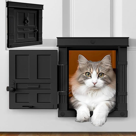 Beacon Hill Interior Cat Door Black- Durable Indoor Cat Door for Tall Cats or Dogs, No Flaps, Stylish and EASY DIY Pet Door, Spacious Large Kitty Door for Cats Up to 20 lbs, by Purrfect Portal