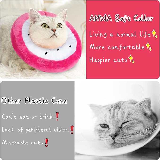 ANWA Adjustable Cat Cone Collar Soft, Cute Cat Recovery Collar, Cat Cones After Surgery for Kittens