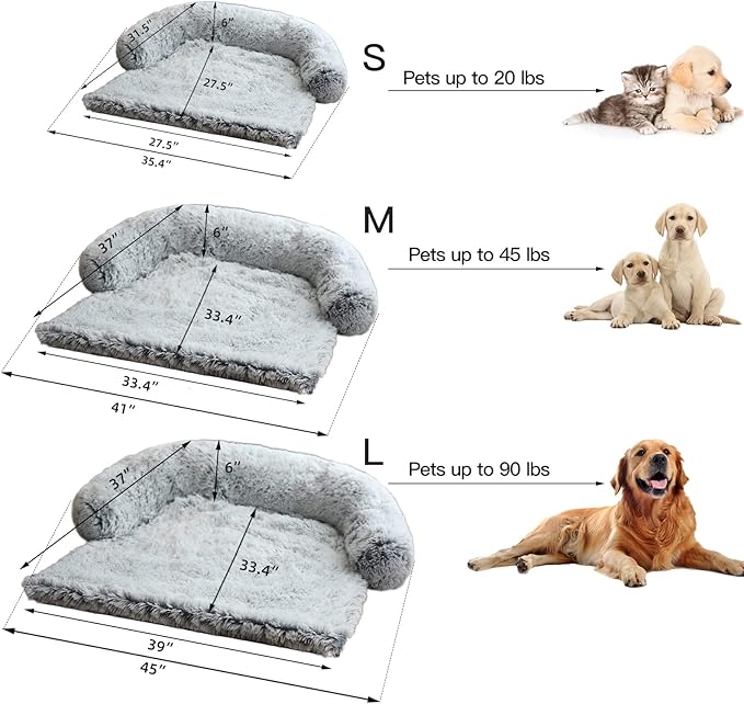 Calming Dog Bed Fluffy Plush Dog Mat for Furniture Protector with Removable Washable Cover for Large Medium Small Dogs and Cats (Large, Light Grey)