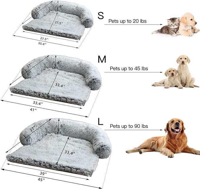 Calming Dog Bed Fluffy Plush Dog Mat for Furniture Protector with Removable Washable Cover for Large Medium Small Dogs and Cats (Small(35x31x5), Light Grey)