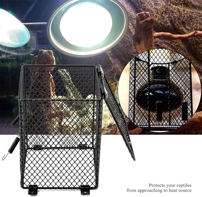 Fdit Pet Reptile Anti-scald Lamp Mesh Cover Round Square Day Night Ceramic Light Bulb Heating Lampshade(Cubiod Shape)