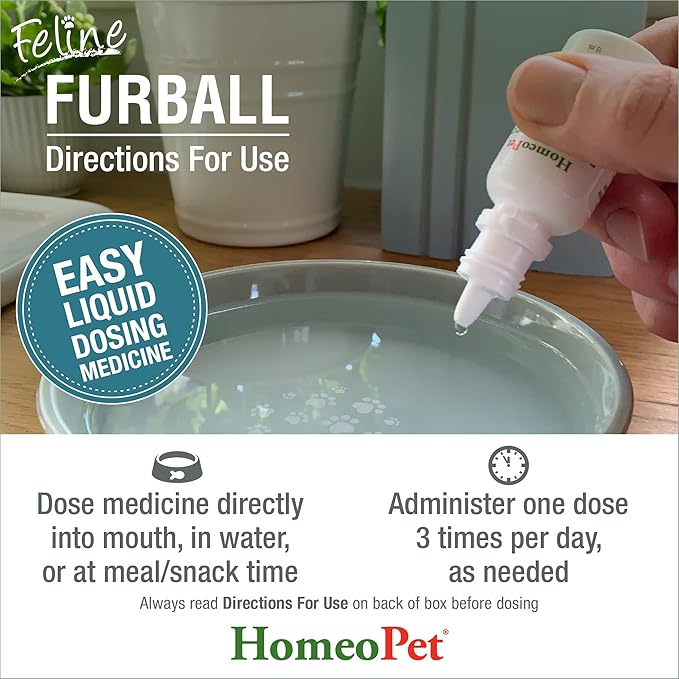 HomeoPet Feline Furball, Safe and Natural Hairball Medicine for Cats, Natural Pet Medicine, 15 Milliliters