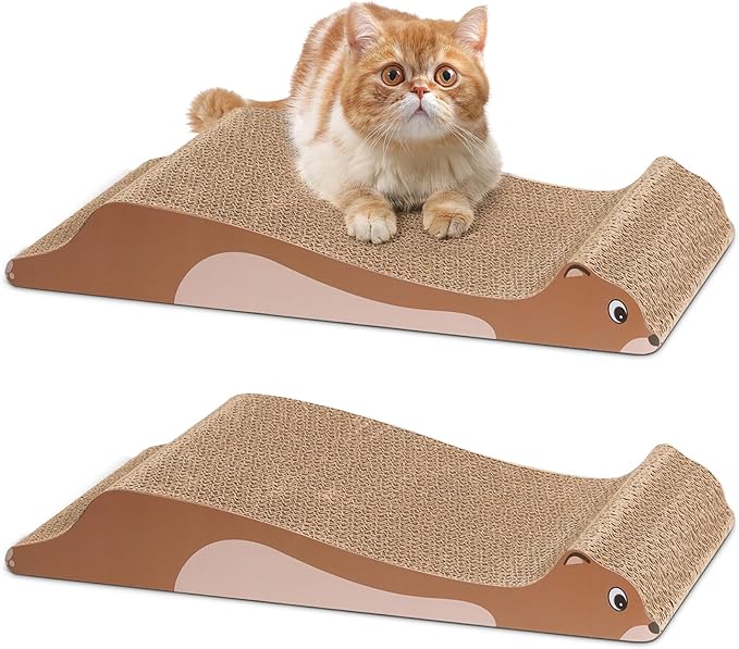 ComSaf Cat Scratching Board 2 Pack, Cat Scratcher Cardboard, Curved Cat Scratcher, Cute Cat Scratch Pad for Kitty, Recycle Cardboard Cat Scratcher, Double-Sided Pad for Long Lasting Use (Brown)