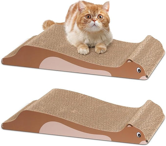 ComSaf Cat Scratching Board 2 Pack, Cat Scratcher Cardboard, Curved Cat Scratcher, Cute Cat Scratch Pad for Kitty, Recycle Cardboard Cat Scratcher, Double-Sided Pad for Long Lasting Use (Brown)