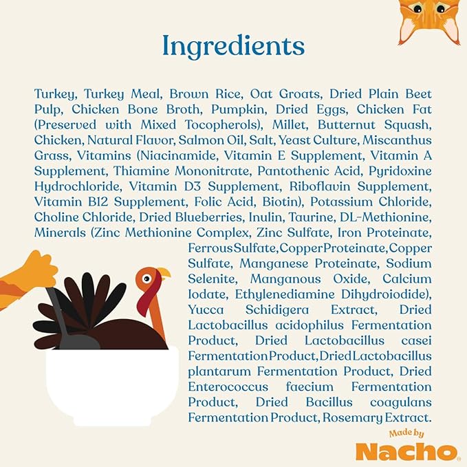 Made by Nacho Bone Broth Infused Dry Cat Kibble - Digestive Support, Cage-Free Turkey and Pumpkin - Premium Grain-Friendly Cat Food 4lb Bag, Limited Ingredients