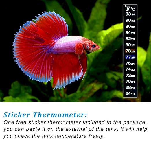 PULACO 25W Small Aquarium Submersible Betta Heater with Free Thermometer Strip, Under 6 Gallon Fish Tanks (Preset Temperature 78℉)