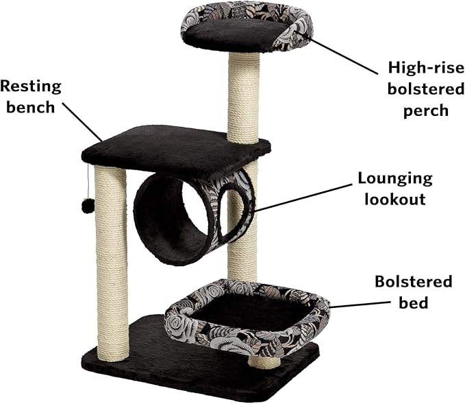 MidWest Homes for Pets Cat Tree | Escapade Cat Furniture, 4-Tier Cat Activity Tree w/Sisal Wrapped Support Scratching Posts & Lounging Cat Look-Out, Black/White Pattern, Medium Cat Tree