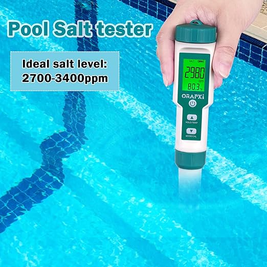 Pool Salt Tester ORAPXI pH and Salt Meter for Saltwater Pool pH and Salinity Digital Tester 5 in 1 Salt Meter for Swimming Pools Hot Tubs and Swim Spas