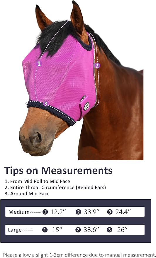 Harrison Howard All Round Mesh Horse Fly Mask UV Protective with Fleece Padded Edging Purple M