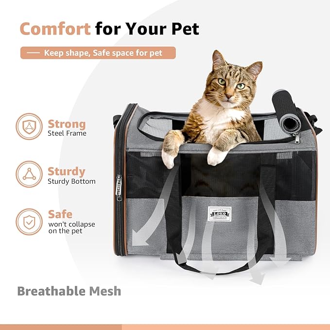 Lekereise Cat Carrier with Wheels for Small Pet, Airline Approved Dog Carrier with Wheels, Rolling Dog Cat Carrier, Grey