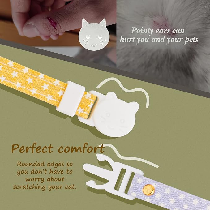 2 Pack Cotton Breakaway Cat Collars with Bell,Yellow & Purple Egg Cat Paw Pendant Cute Cat Collar Kitten Collar,Ideal for Girl Cats Boy Cats