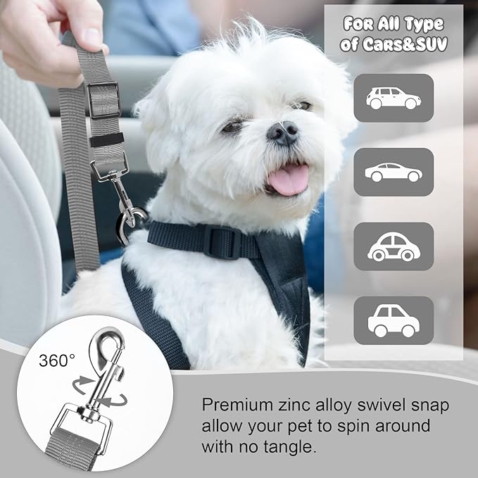 BWOGUE 2 Packs Dog Cat Safety Seat Belt Strap Car Headrest Restraint Adjustable Nylon Fabric Dog Restraints Vehicle Seatbelts Harness