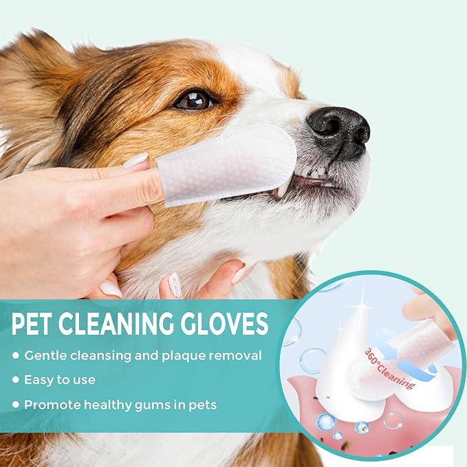 Teeth Cleaning Finger Wipes for Dogs & Cats, Reduces Plaque & Freshens Breath Teeth Care Wipes, Easy to Use Disposable Gentle Cleaning & Gum Care Pet Wipes, No-Rinse Dog Finger Wipes，50 Counts