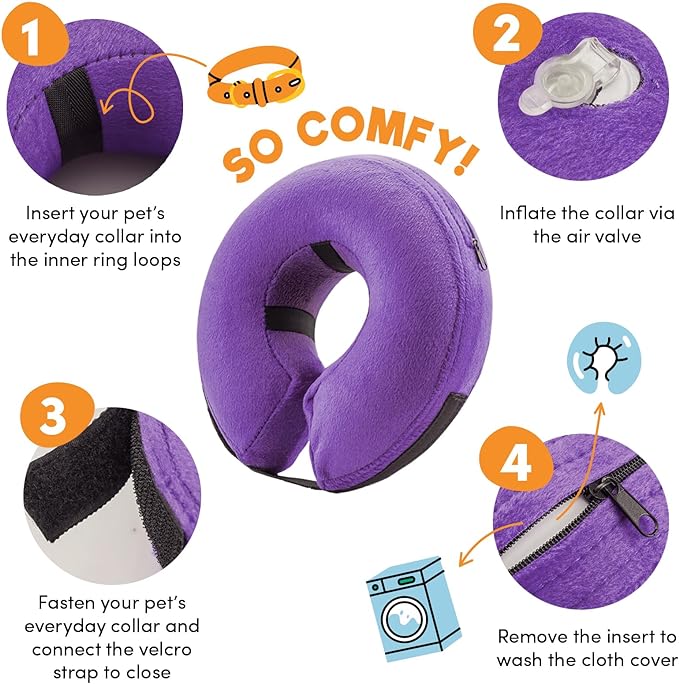 BENCMATE Protective Inflatable Collar for Dogs and Cats - Soft Pet Recovery Collar Does Not Block Vision E-Collar (XLarge, Purple)