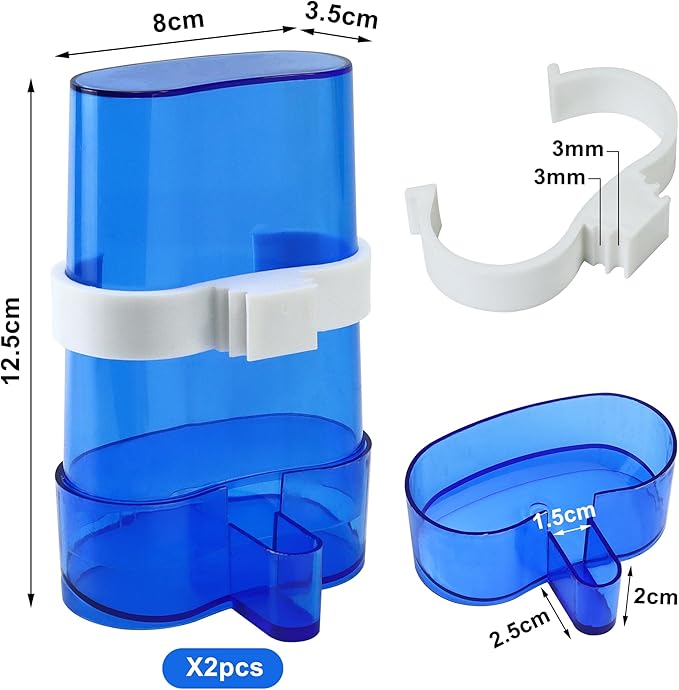 2 Pcs Automatic Bird Water Dispenser, Parrot Bird Water Feeder, Bottles Bird Drinker Seed Food Container, Parakeet Cage Accessories for Parakeet Budgies Cockatiel Small Birds Canary Finch (Blue)