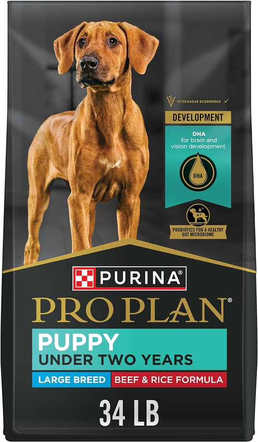 Purina Pro Plan High Protein Large Breed Puppy Food With Probiotics, Beef & Rice Formula - 34 lb. Bag