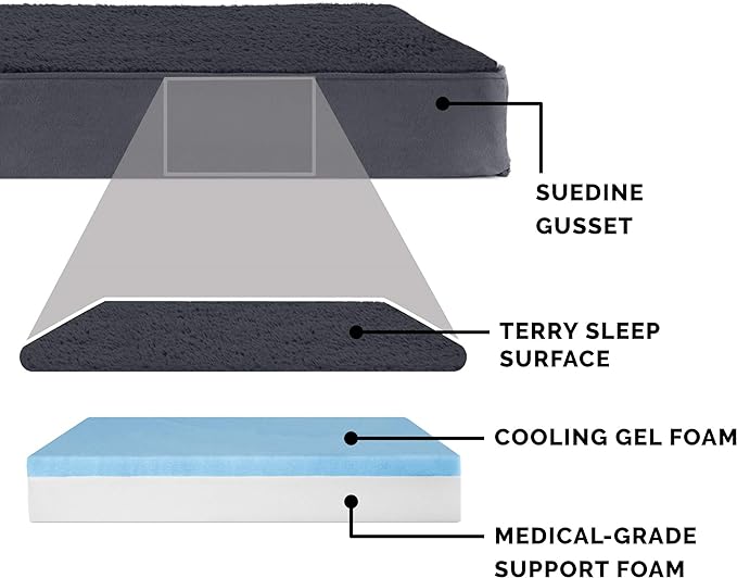 Furhaven Cooling Gel Dog Bed for Large Dogs w/ Removable Washable Cover, For Dogs Up to 95 lbs - Terry & Suede Mattress - Gray, Jumbo/XXL